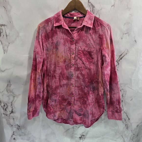 Pilcro Shirt Womens XS Pink Button Embroidered Tie Dye Watercolor Pilcro - Picture 1 of 13